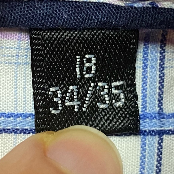 EUC Men’s Size 18 34/35, XMI Platinum Blue & Pink Plaid Button Down Dress Shirt - Picture 10 of 13